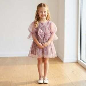 Peppermint Girls A-Line Lavender Dress with Floral Embroidery - Pink